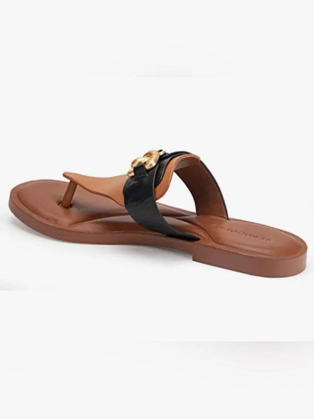 AEROSOLES Two-Tone brown& Black Leather Slide Sandals with Gold Chain size 10.